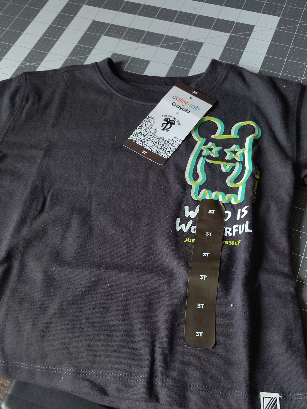 Crayola Black Tee with Neon Green & Teal Character